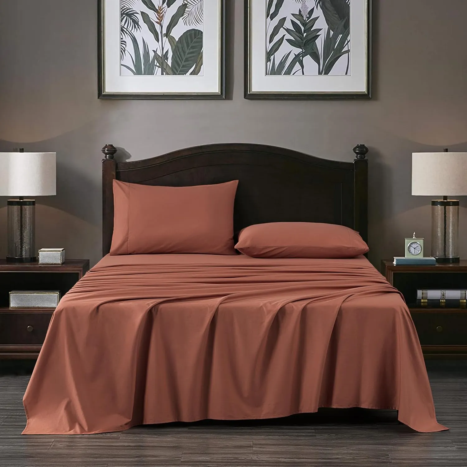 Chezmoi Collection Solid Terracotta 250TC 100% Cotton Twill Bed Sheet Set King Size, 4-Piece Luxury Soft Breathable Smooth 16-Inches Deep Pocket Sheets and Pillowcases Set