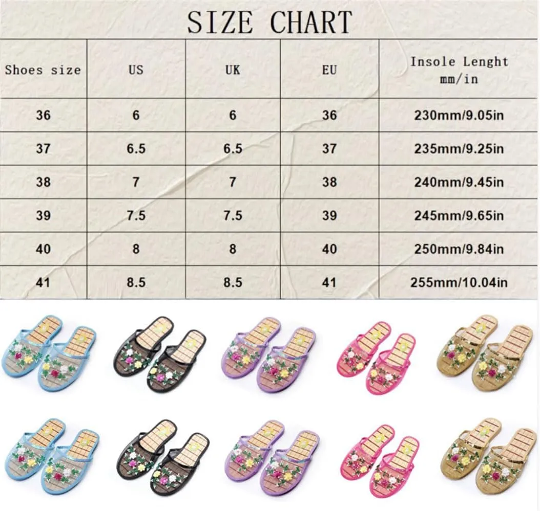 Chinese Slippers for Women, Chinese Mesh Floral Slippers, Bamboo Flats Slippers Sandal for Womens