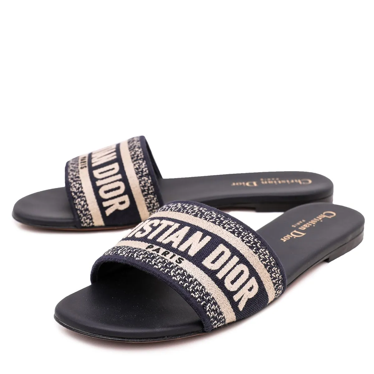Christian Dior Deep Blue Dway Slide Cotton Embroidery
