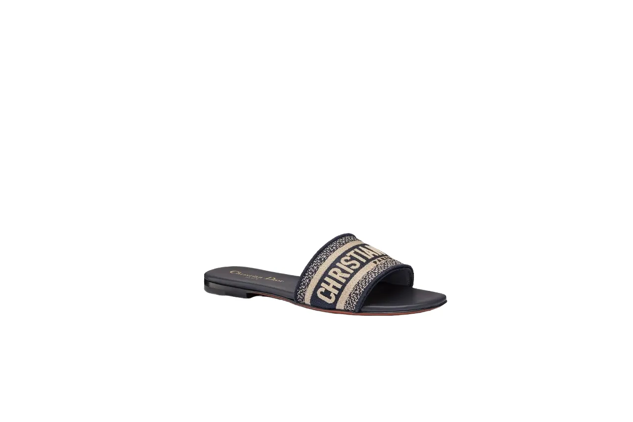 Christian Dior Deep Blue Dway Slide Cotton Embroidery