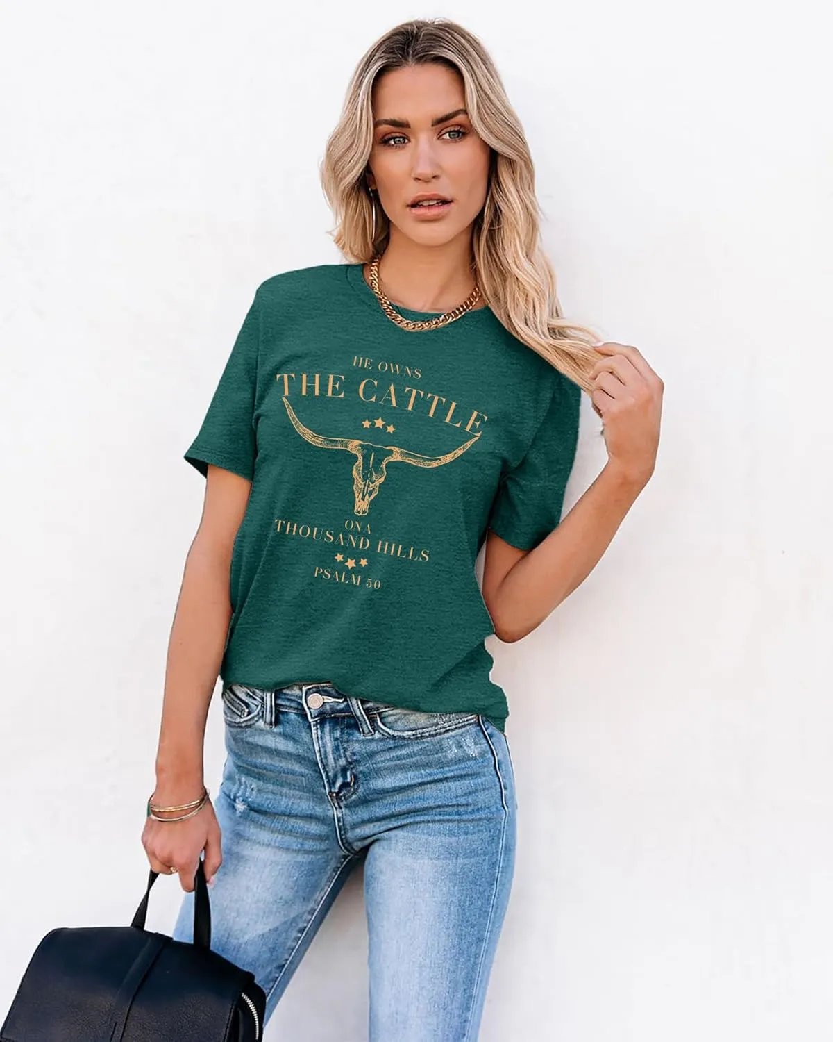 Christian Shirts for Women He Owns The Cattle On A Thousand Hills Tee Shirt Religious Bible Verse Faith Tops