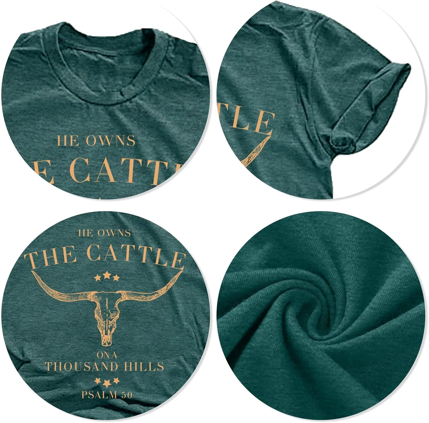 Christian Shirts for Women He Owns The Cattle On A Thousand Hills Tee Shirt Religious Bible Verse Faith Tops