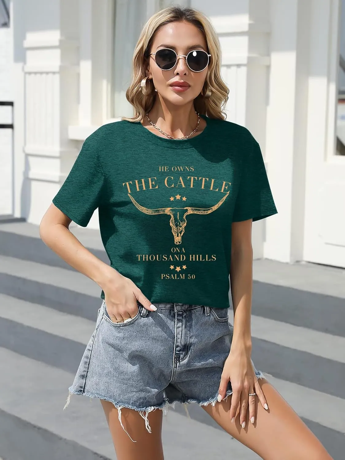 Christian Shirts for Women He Owns The Cattle On A Thousand Hills Tee Shirt Religious Bible Verse Faith Tops