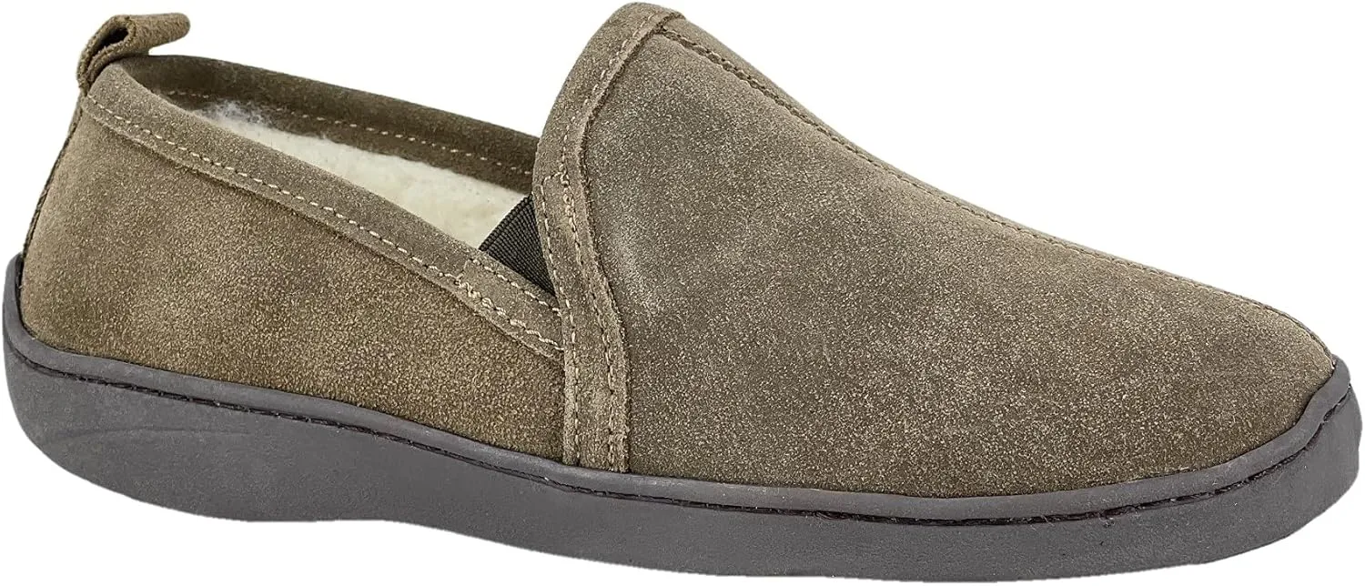 Clarks Mens Suede Leather Twin Gore Slipper SH20680 - Plush Faux Fur Lining - Indoor Outdoor House Slippers For Men (13 M US, Sage)