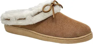 Clarks Womens Open Back Suede Leather Comfort Clog Slipper JMS0404 - Warm Plush Faux Fur Lining - Indoor Outdoor House Slippers For Women (9 M US, Cognac)