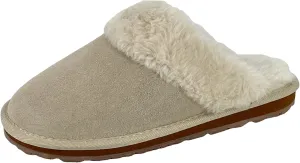 Clarks Womens Open Back Suede Leather Comfort Clog Slipper JMS0583C - Plush Faux Fur Trim - Indoor Outdoor House Slippers For Women (10 M US, Natural)