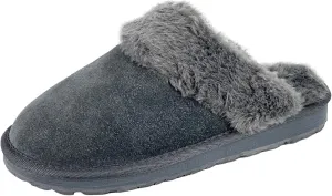 Clarks Womens Open Back Suede Leather Comfort Clog Slipper JMS0583C - Plush Faux Fur Trim - Indoor Outdoor House Slippers For Women (8 M US, Grey)