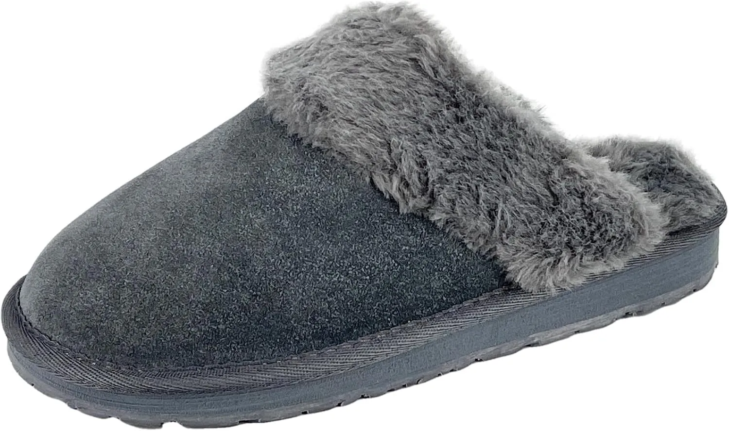 Clarks Womens Open Back Suede Leather Comfort Clog Slipper JMS0583C - Plush Faux Fur Trim - Indoor Outdoor House Slippers For Women (8 M US, Grey)