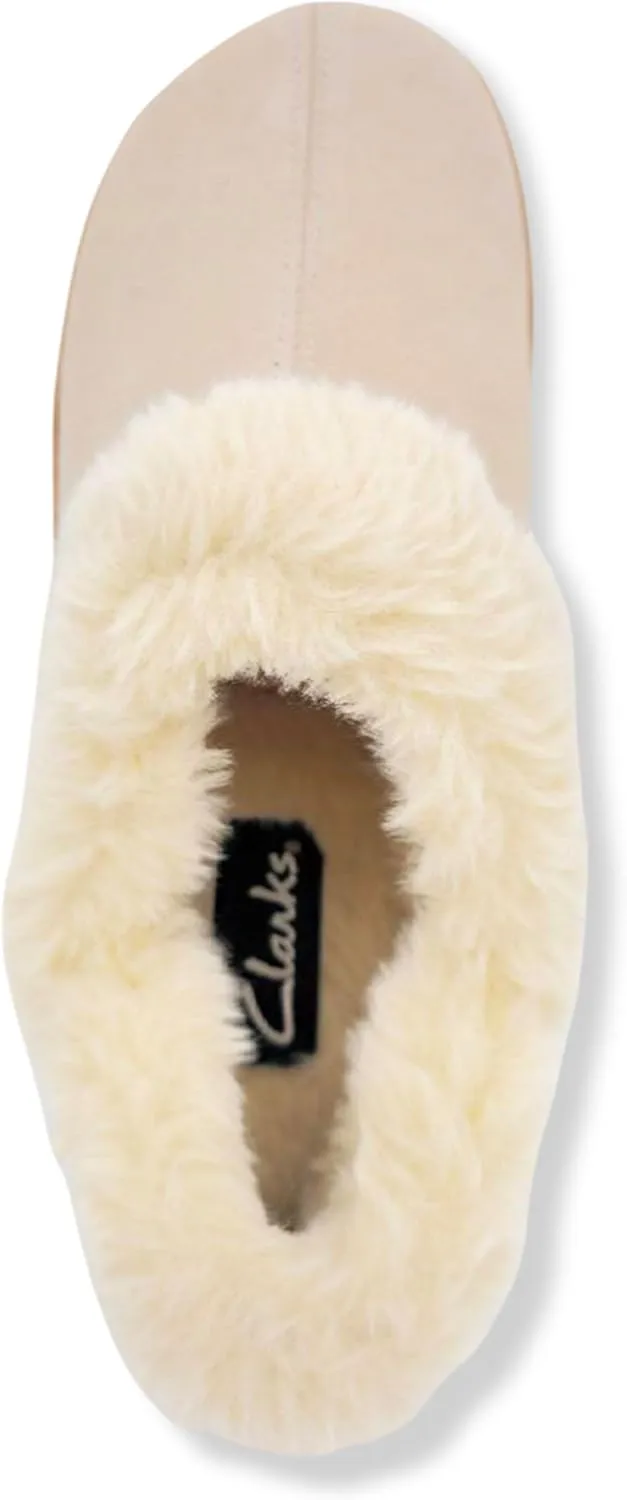 Clarks Womens Suede Leather Ankle Bootie Slipper JMH2034 - Plush Faux Fur Lined - Indoor Outdoor House Slippers For Women