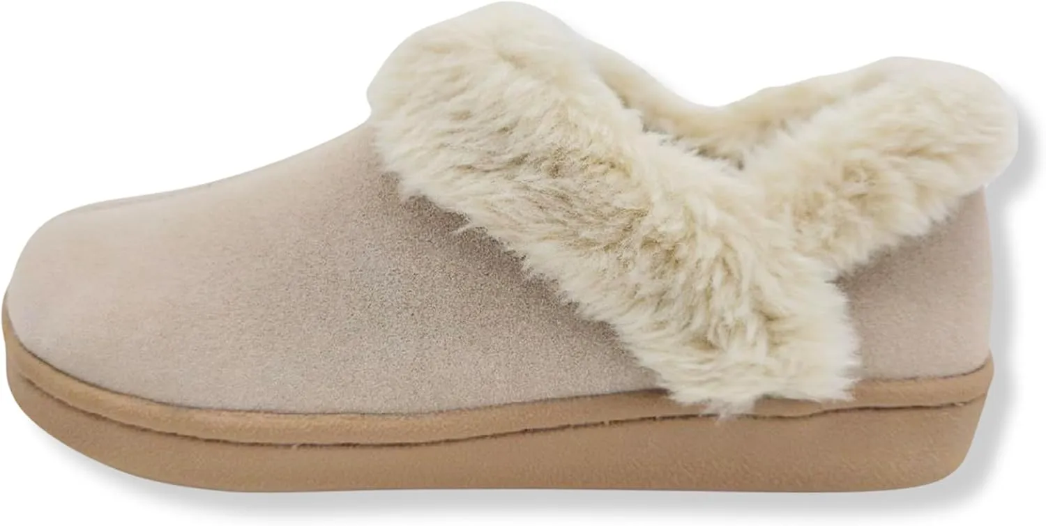 Clarks Womens Suede Leather Ankle Bootie Slipper JMH2034 - Plush Faux Fur Lined - Indoor Outdoor House Slippers For Women