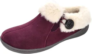 Clarks Womens Suede Leather Slipper with Gore and Bungee JMH2213 - Warm Plush Faux Fur Lining - Indoor Outdoor House Slippers For Women (6 M US, Burgundy)