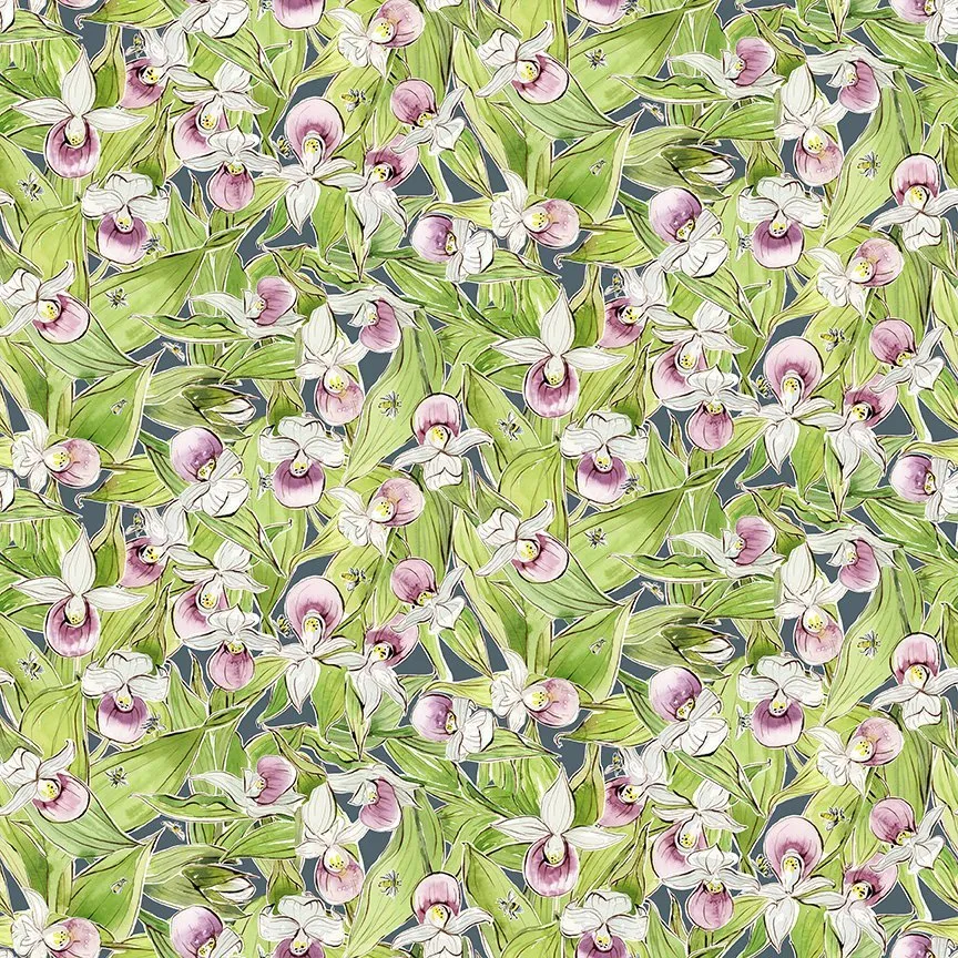 Clothworks Quilt Minnesota Lady's Slipper Dark Slate Y3834-142