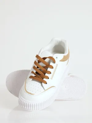 Contrast Lace With Zig Zag Stitch Sneaker - White