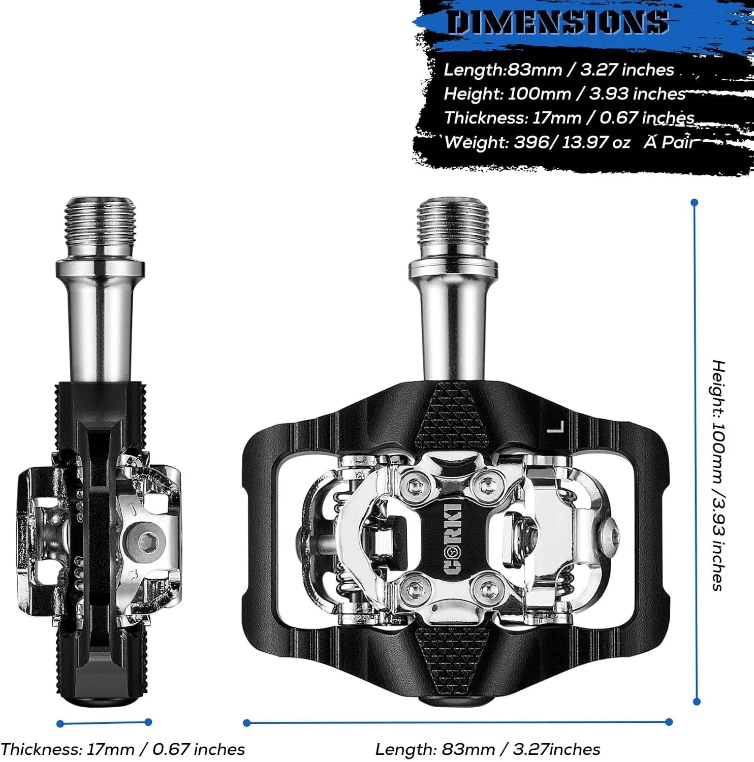 Corki Cycles MTB SPD Clipless Pedals Bike Dual Sided Pedals Compatible with Shimano SPD Cleats