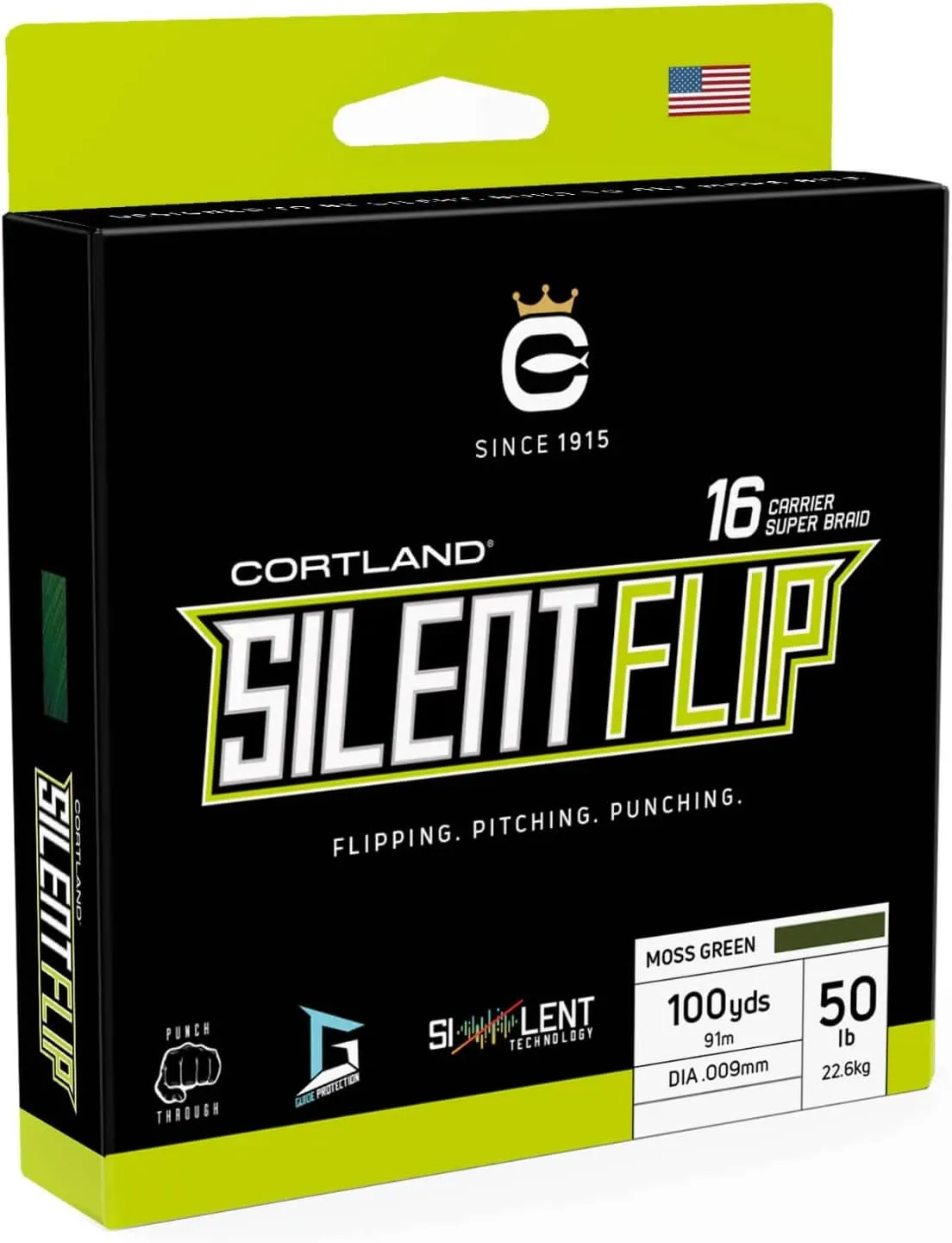 Cortland Line Slient Flip 100 YD | 50LB Break Strength | Moss Green