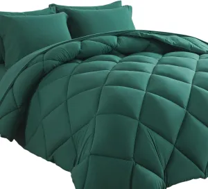 Cosybay Bed in a Bag Queen Comforter Sets 7pcs All Season Solid Down Alternative Bedding Sets Dark Green with Comforter, Pillow Shams, Flat Sheet, Fitted Sheet and Pillowcases