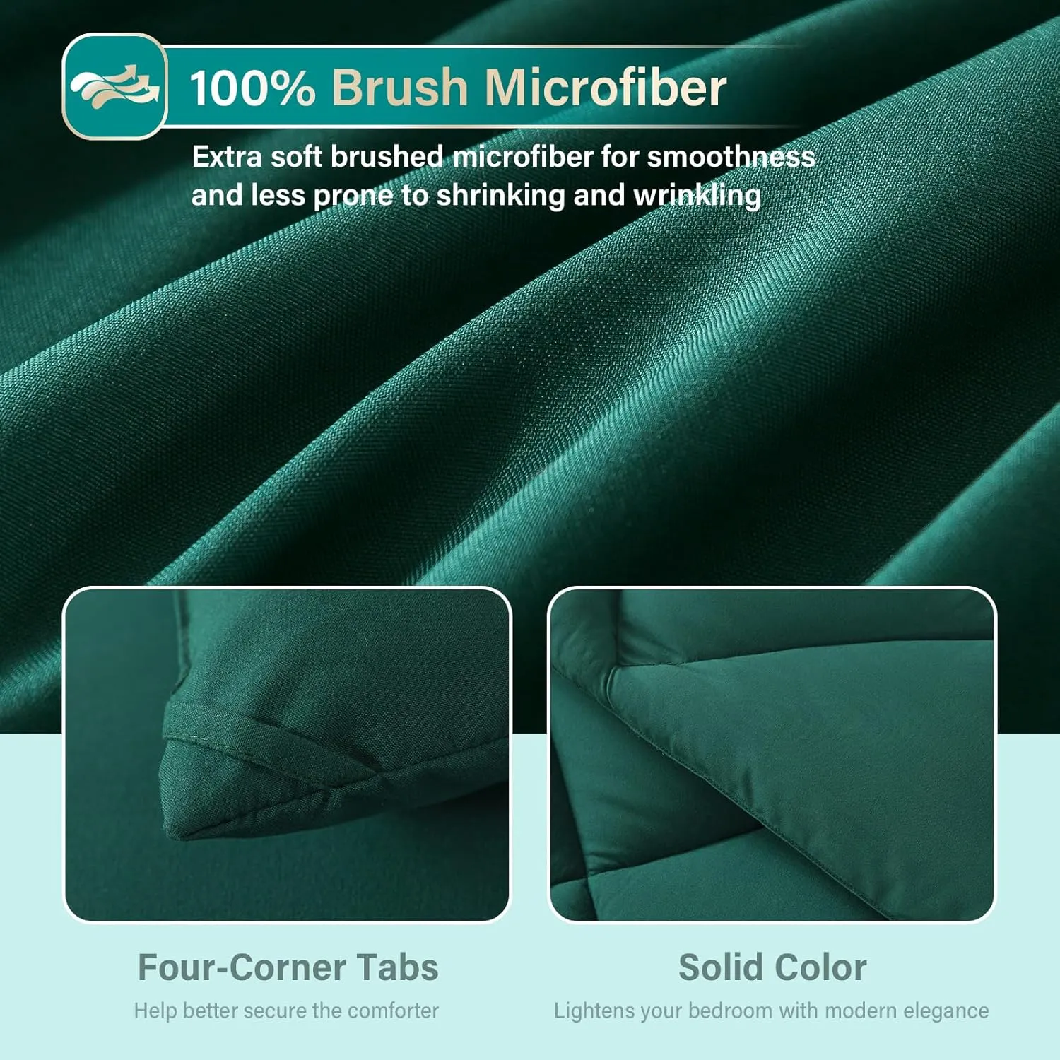 Cosybay Bed in a Bag Queen Comforter Sets 7pcs All Season Solid Down Alternative Bedding Sets Dark Green with Comforter, Pillow Shams, Flat Sheet, Fitted Sheet and Pillowcases