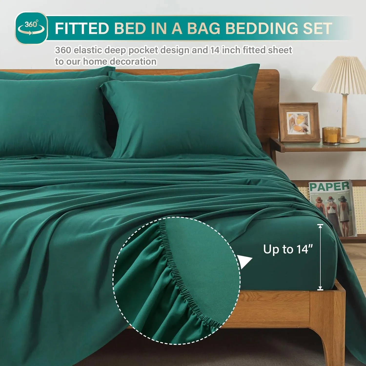 Cosybay Bed in a Bag Queen Comforter Sets 7pcs All Season Solid Down Alternative Bedding Sets Dark Green with Comforter, Pillow Shams, Flat Sheet, Fitted Sheet and Pillowcases