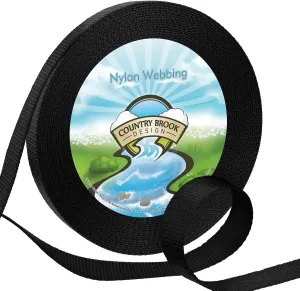 Country Brook Design - 1 Inch Heavy Duty 100% Real Nylon Webbing - 30  Vibrant Colors (Black, 10 Yards)
