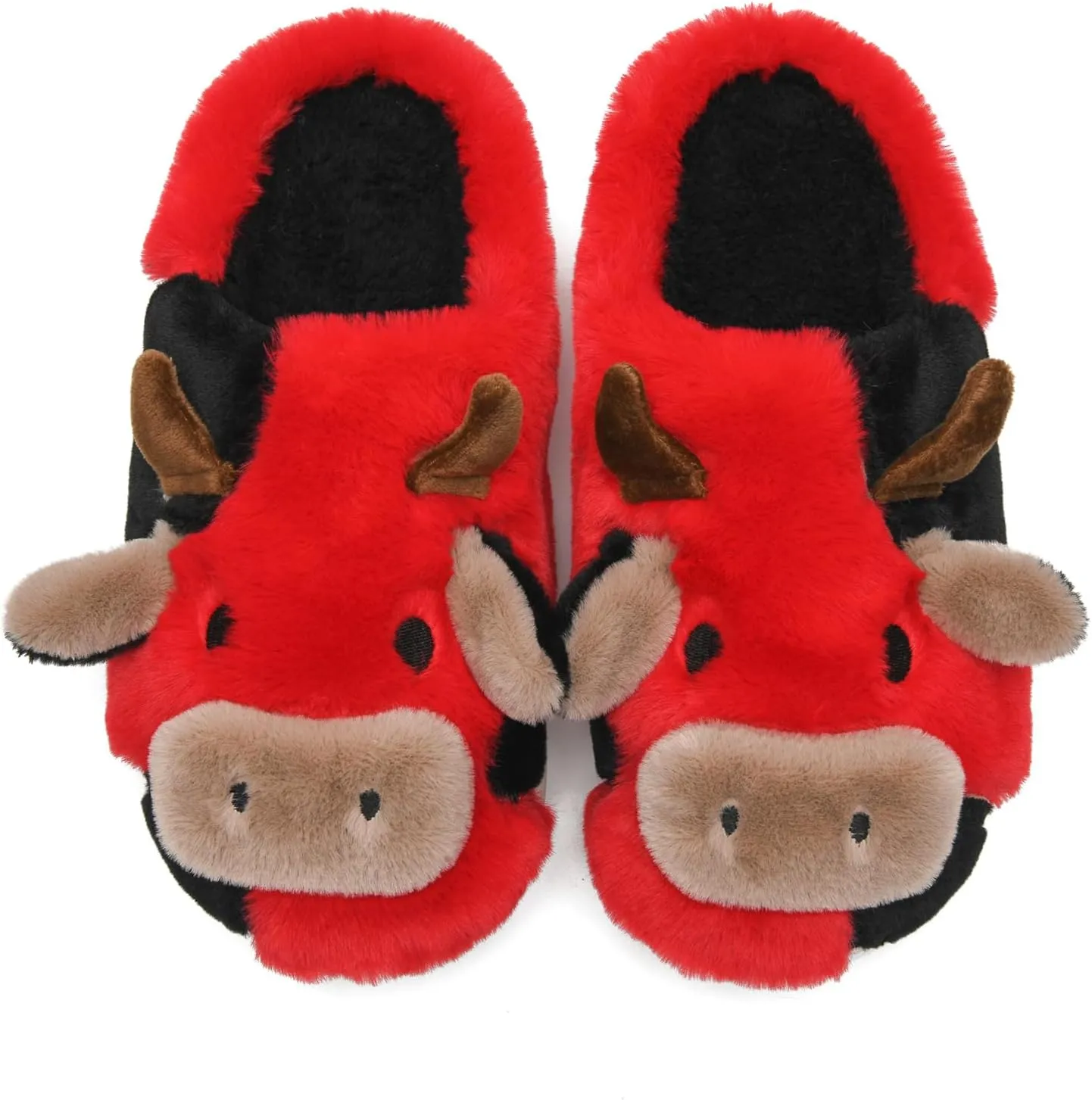 COVS Cow Slippers for Women/Men， Cute Cozy Cartoon Cow Fluffy Slippers Indoor Outdoor Fuzzy Slippers In Winter