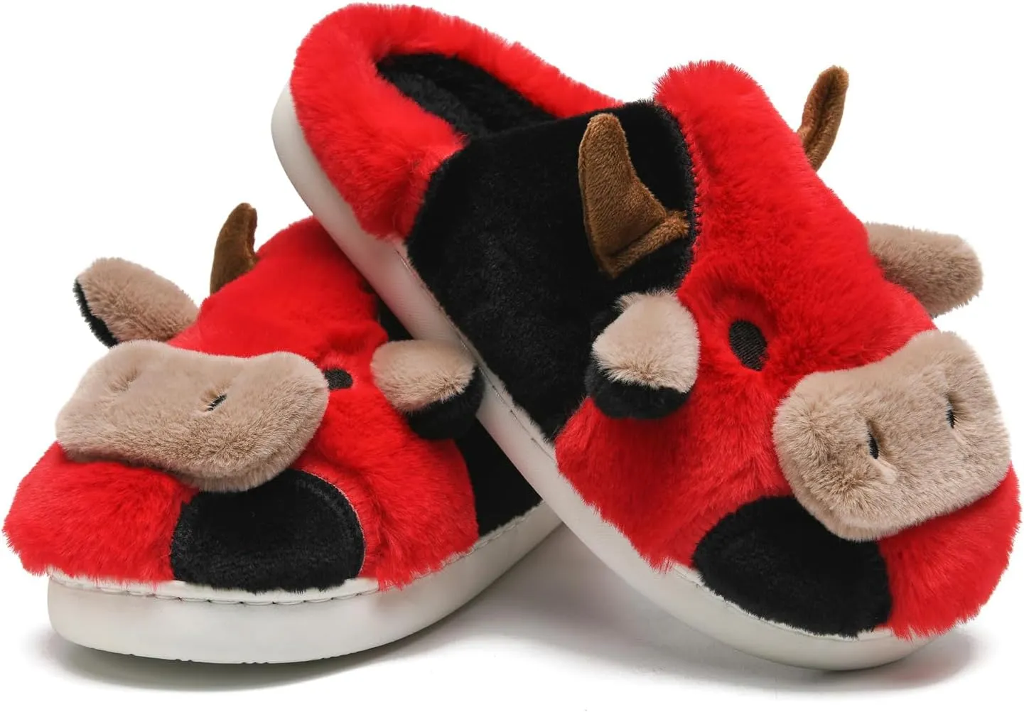 COVS Cow Slippers for Women/Men， Cute Cozy Cartoon Cow Fluffy Slippers Indoor Outdoor Fuzzy Slippers In Winter