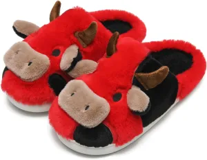 COVS Cow Slippers for Women/Men， Cute Cozy Cartoon Cow Fluffy Slippers Indoor Outdoor Fuzzy Slippers In Winter