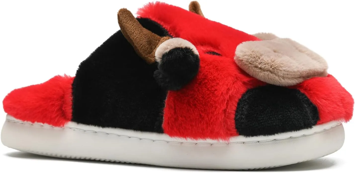 COVS Cow Slippers for Women/Men， Cute Cozy Cartoon Cow Fluffy Slippers Indoor Outdoor Fuzzy Slippers In Winter