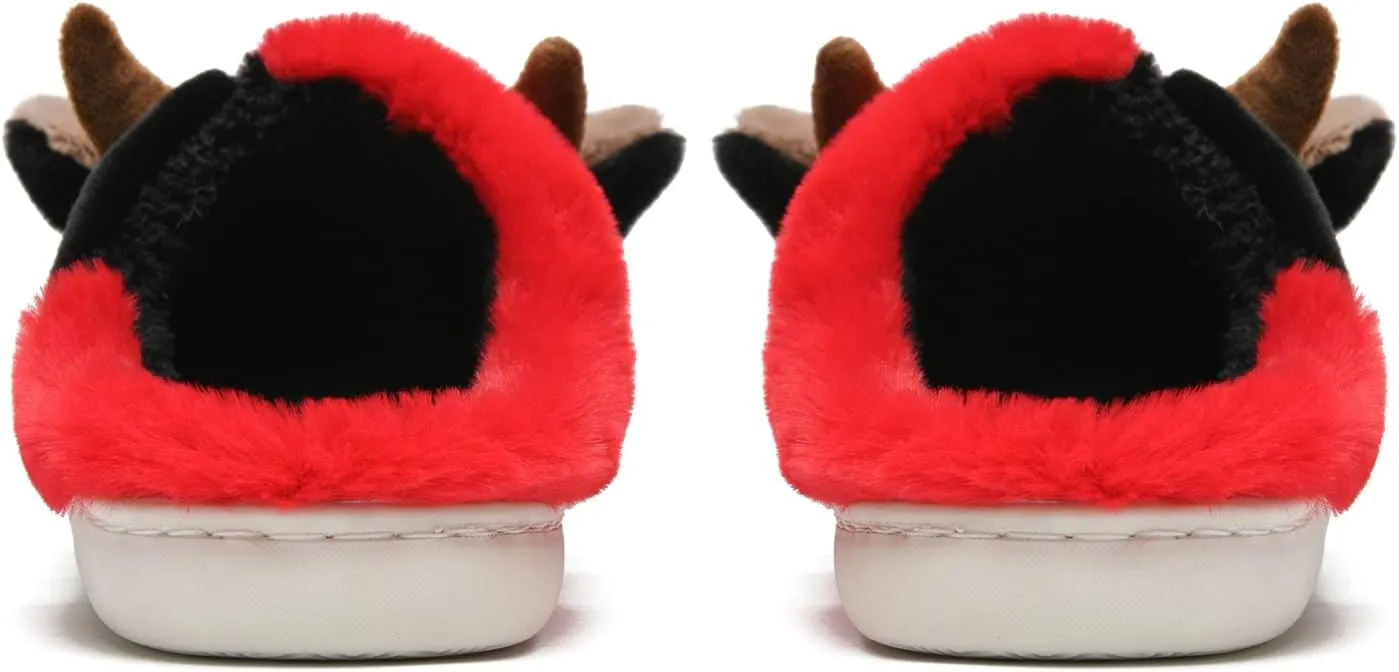COVS Cow Slippers for Women/Men， Cute Cozy Cartoon Cow Fluffy Slippers Indoor Outdoor Fuzzy Slippers In Winter