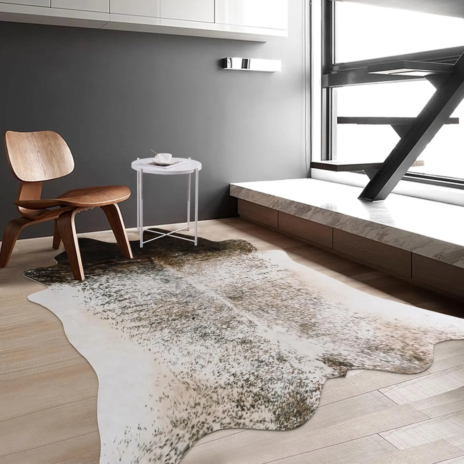 Cow Hide Rug for Living Room, Washable Cowhide Rug, Faux Animal Skin Rugs, Non-Slip Cow Print Area Rugs, 5x6Ft Cowhide Rugs for Bedroom Office Kitchen, Brown and White