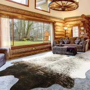 Cow Hide Rug for Living Room, Washable Cowhide Rug, Faux Animal Skin Rugs, Non-Slip Cow Print Area Rugs, 5x6Ft Cowhide Rugs for Bedroom Office Kitchen, Brown and White