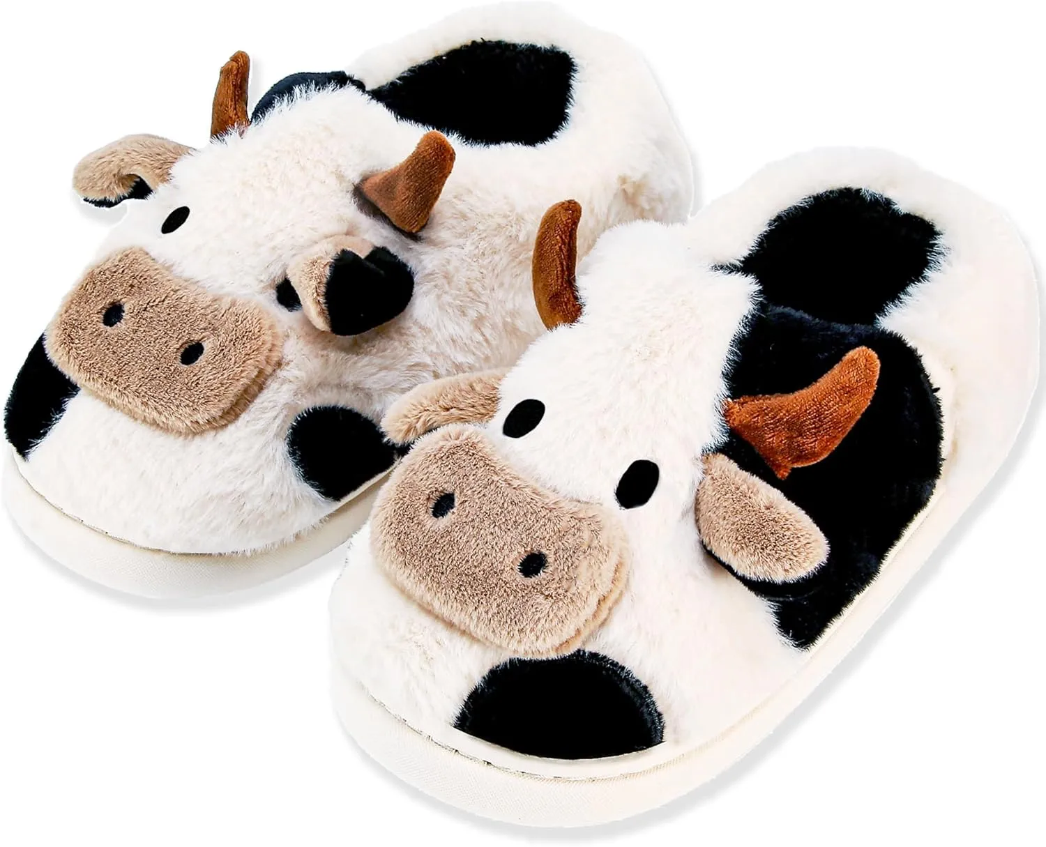 Cow Slippers for Women and Men, Fluffy Cute Cozy Cartoon Cow Cotton House Slipper Womens Milky Cows Animal Preppy Funny Furry Kawaii Bedroom Pillow Cloud Slippers for Women Indoor and Outdoor