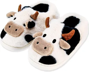 Cow Slippers for Women and Men, Fluffy Cute Cozy Cartoon Cow Cotton House Slipper Womens Milky Cows Animal Preppy Funny Furry Kawaii Bedroom Pillow Cloud Slippers for Women Indoor and Outdoor