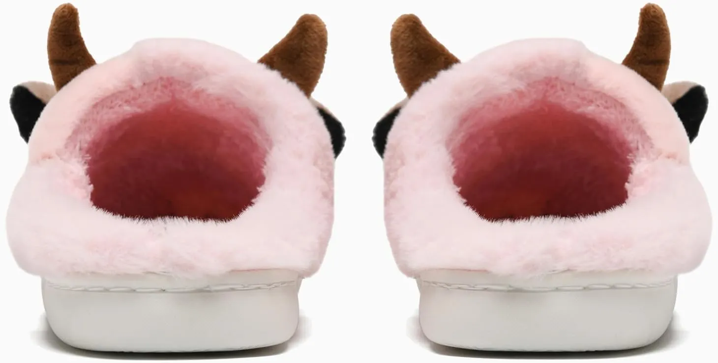 Cow Slippers for Women and Men, Fluffy Cute Cozy Cartoon Cow Cotton House Slipper Womens Milky Cows Animal Preppy Funny Furry Kawaii Bedroom Pillow Cloud Slippers for Women Indoor and Outdoor