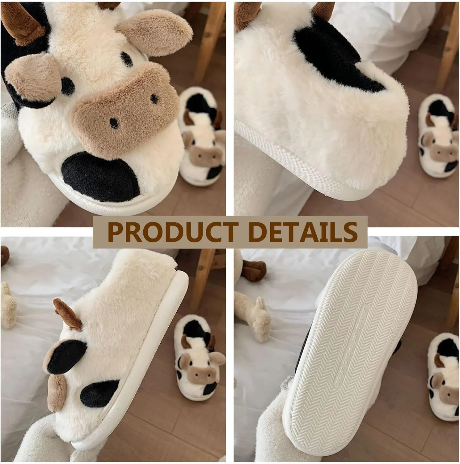 Cow Slippers for Women Men, Cute Cartoon Animal Slippers, Fuzzy/Linen Kawaii House Slippers, Winter/Summer Cow Slides for Indoor and Outdoor