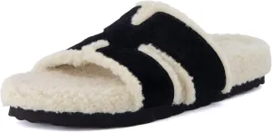 CUSHIONAIRE Cuddle Fur Slippers for Women Faux Shearling Slide Sandal  Memory Foam, Wide Widths Available