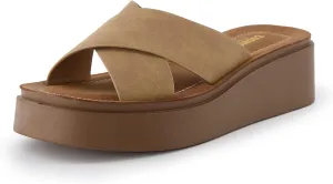 CUSHIONAIRE Women's Pepe crossband platform sandal with  Memory Foam