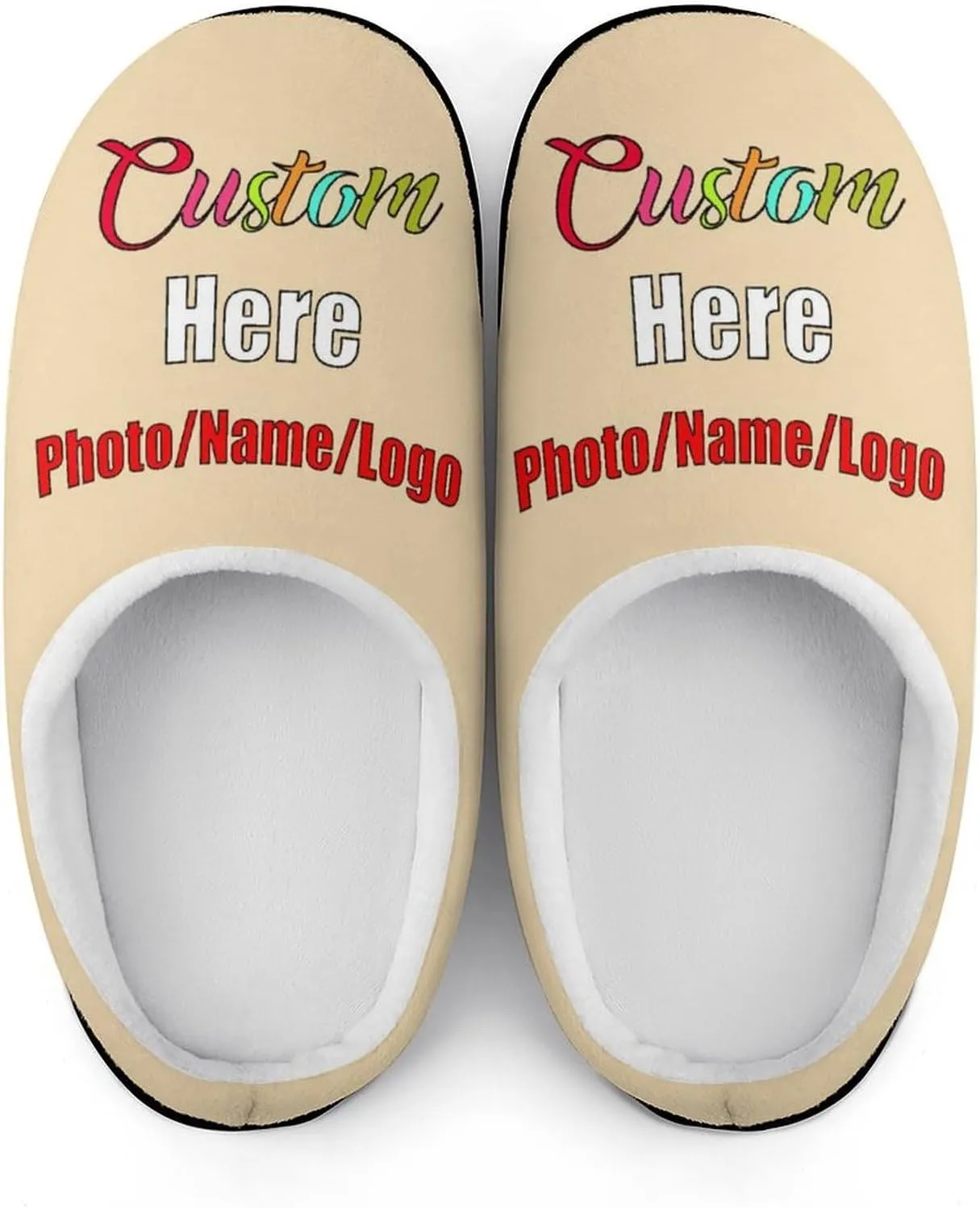 Custom Slippers for Men Women, Personalized Design Photo Logo Name for Autumn Winter Gifts Cotton Furry Slipper