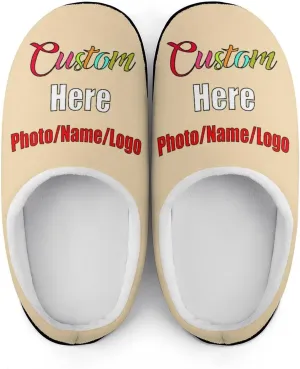 Custom Slippers for Men Women, Personalized Design Photo Logo Name for Autumn Winter Gifts Cotton Furry Slipper