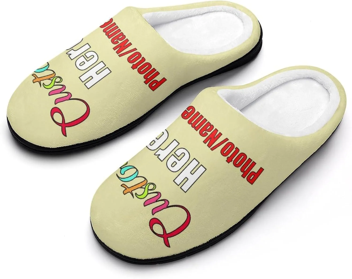 Custom Slippers for Men Women, Personalized Design Photo Logo Name for Autumn Winter Gifts Cotton Furry Slipper