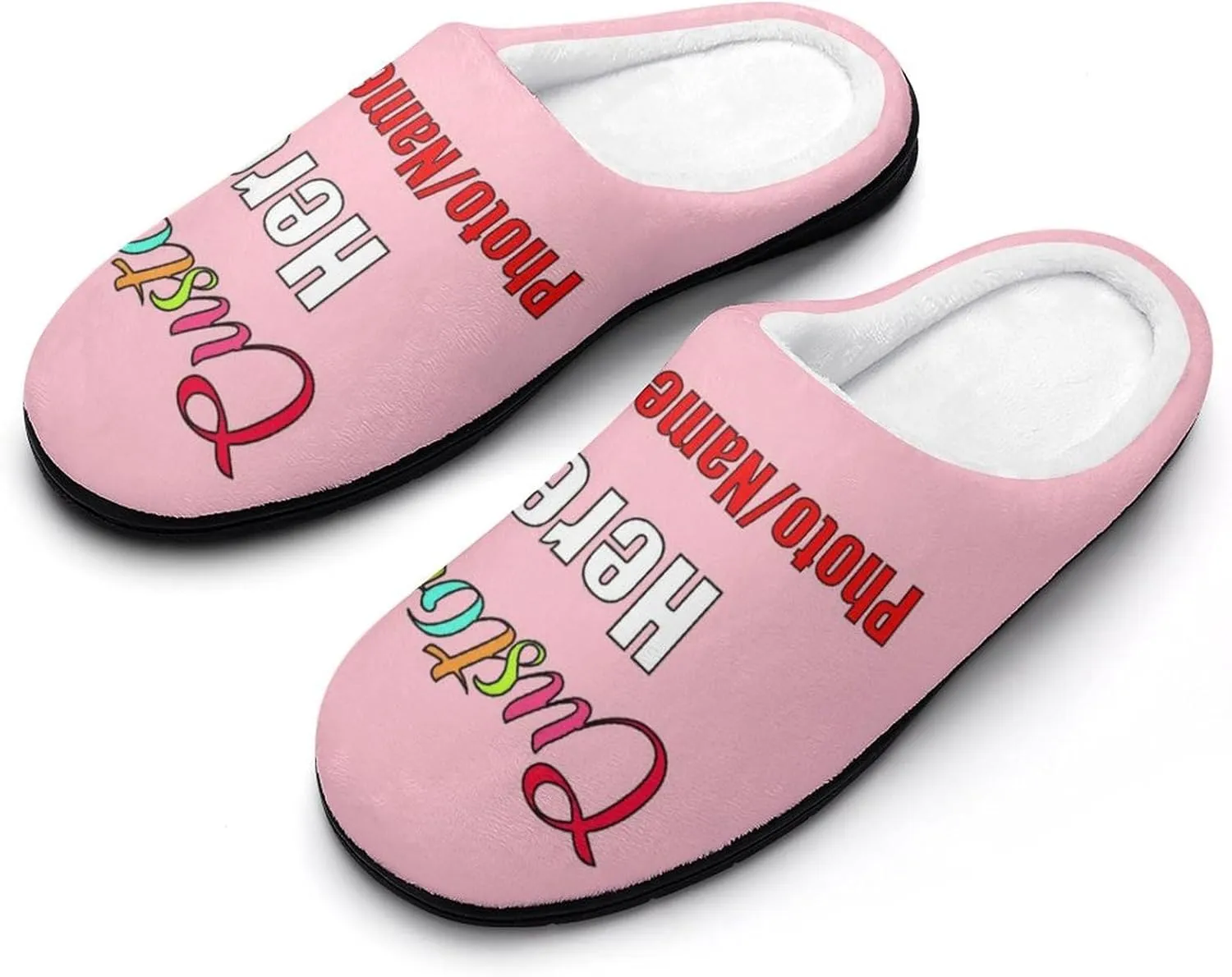 Custom Slippers for Men Women, Personalized Design Photo Logo Name for Autumn Winter Gifts Cotton Furry Slipper