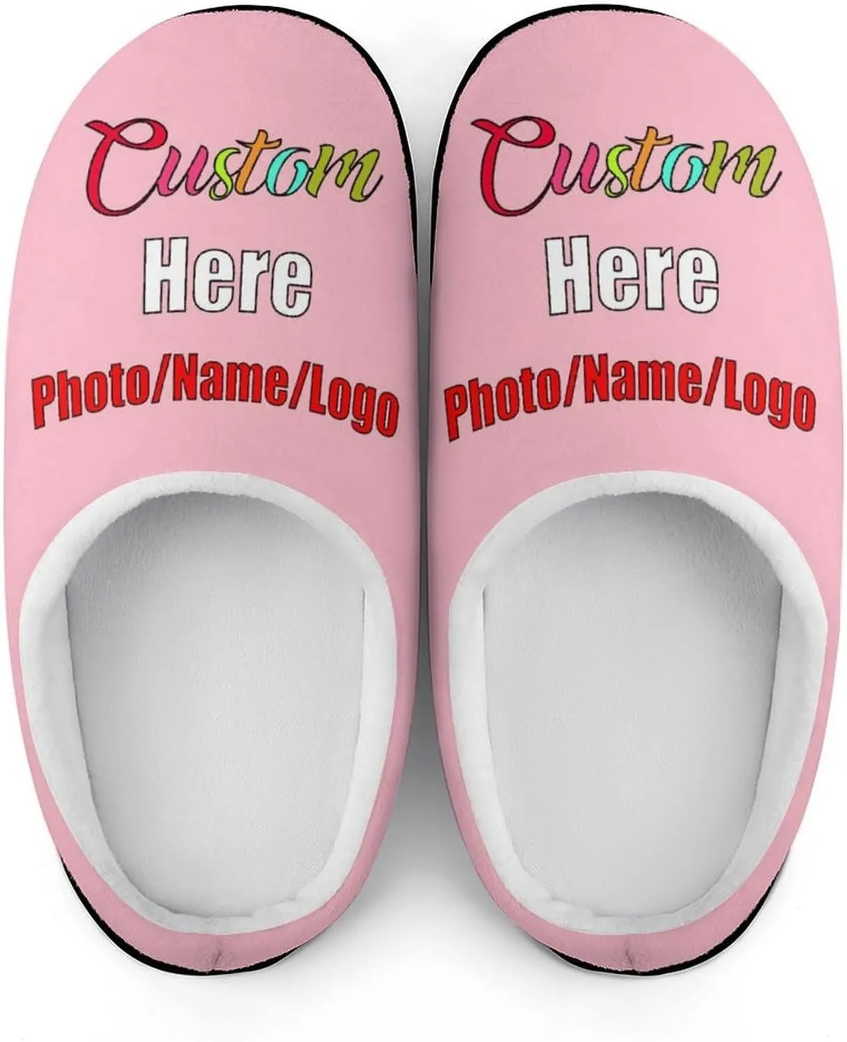 Custom Slippers for Men Women, Personalized Design Photo Logo Name for Autumn Winter Gifts Cotton Furry Slipper