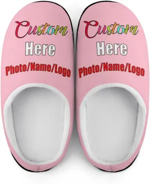 Custom Slippers for Men Women, Personalized Design Photo Logo Name for Autumn Winter Gifts Cotton Furry Slipper