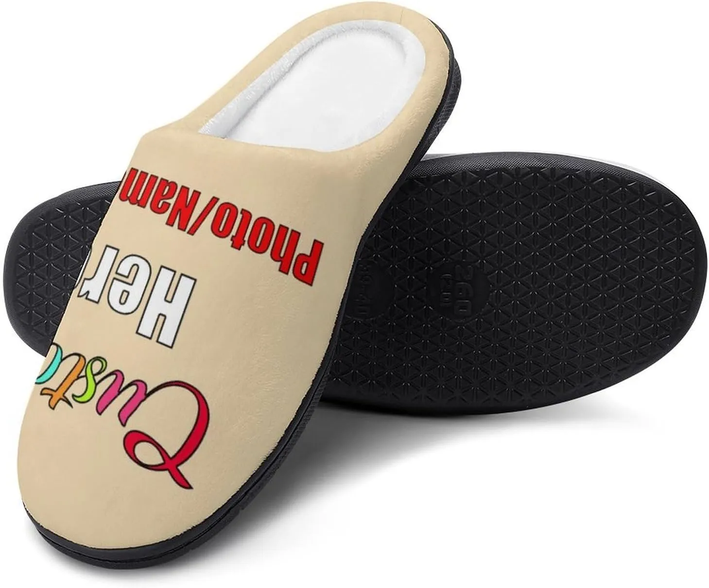 Custom Slippers for Men Women, Personalized Design Photo Logo Name for Autumn Winter Gifts Cotton Furry Slipper