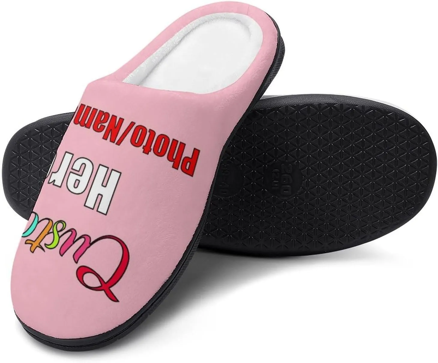 Custom Slippers for Men Women, Personalized Design Photo Logo Name for Autumn Winter Gifts Cotton Furry Slipper