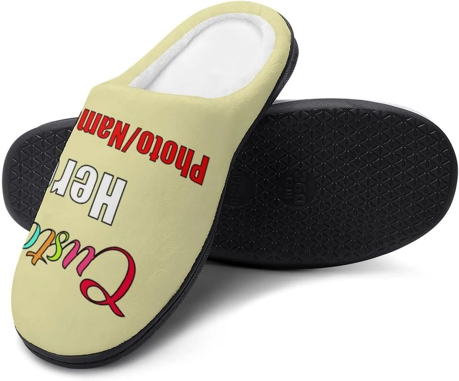Custom Slippers for Men Women, Personalized Design Photo Logo Name for Autumn Winter Gifts Cotton Furry Slipper