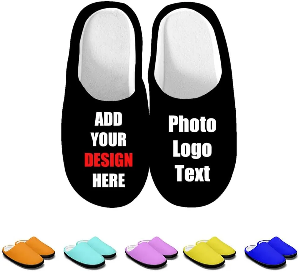 Custom Slippers for Women Men, Personalized Non-Slip Indoor Outdoor Winter Bedroom Shoes Add Your Image Logo Text