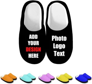 Custom Slippers for Women Men, Personalized Non-Slip Indoor Outdoor Winter Bedroom Shoes Add Your Image Logo Text
