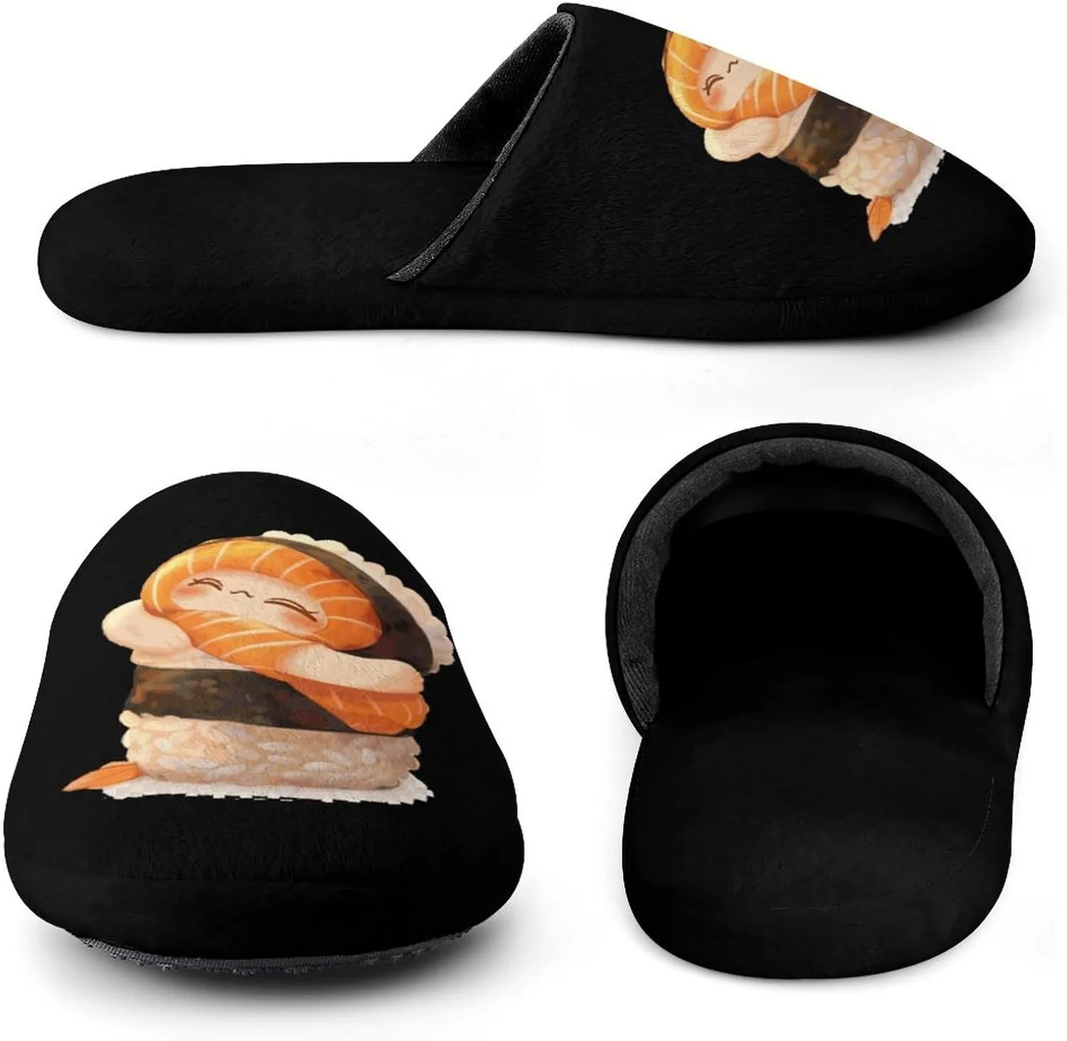 Cute Sushi Hug Salmon Maki Anime Figure Japanese Men's Cotton Slippers Closed Toe Slipper for Spa Hotel Bedoom