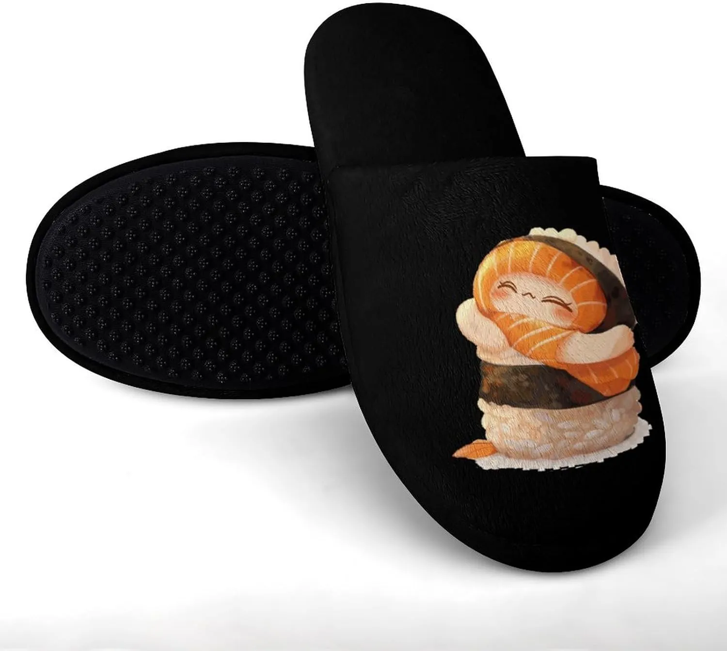 Cute Sushi Hug Salmon Maki Anime Figure Japanese Men's Cotton Slippers Closed Toe Slipper for Spa Hotel Bedoom