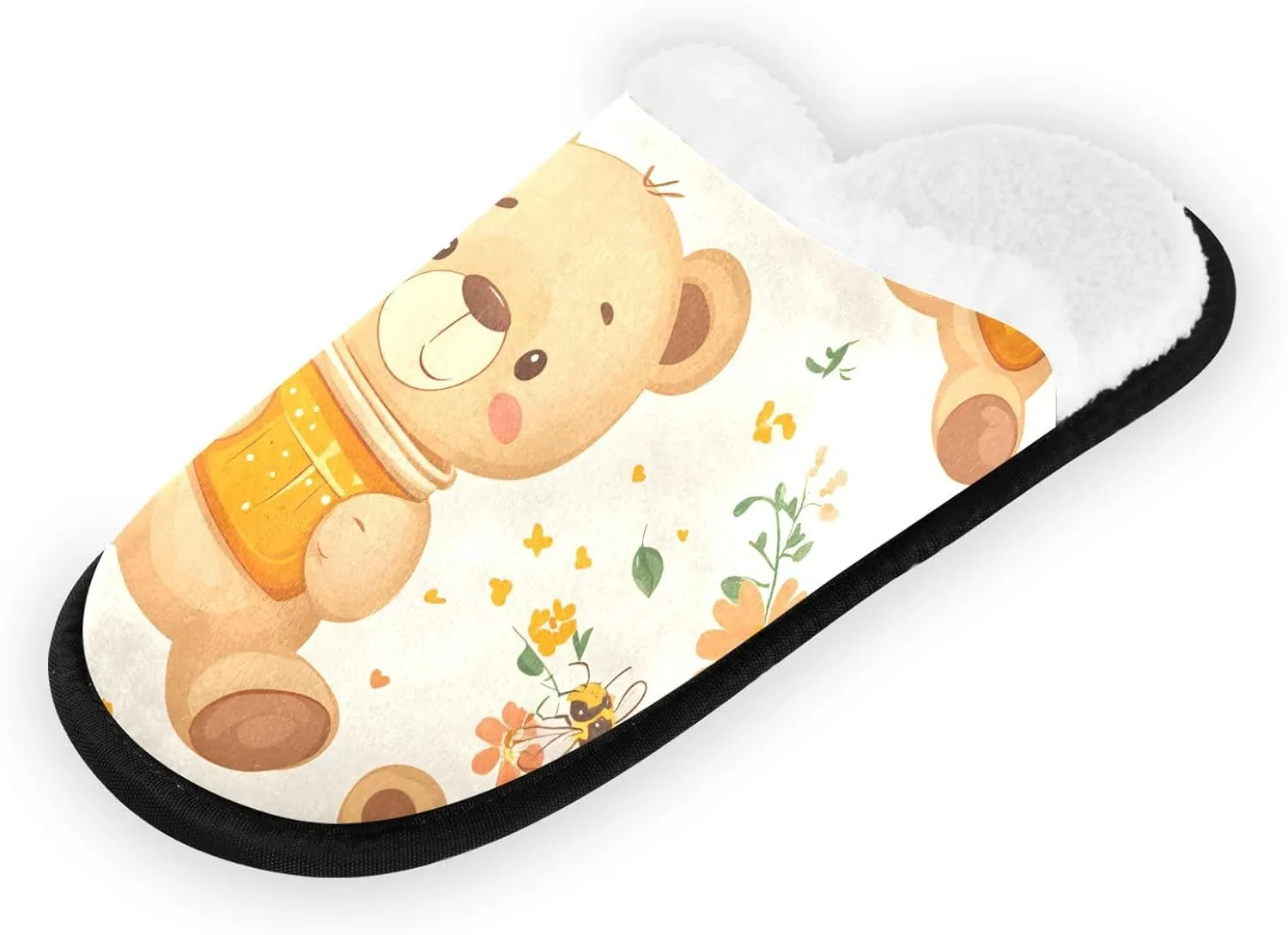 Cute Teddy Bear Honey Plush Slippers for Women Men Warm Comfortable Travel Spa Slipper Non-slip House Shoes